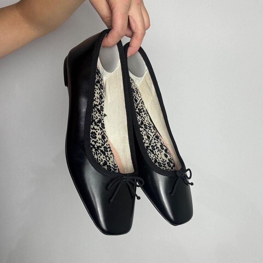 J. Crew black leather square toe ballet flats